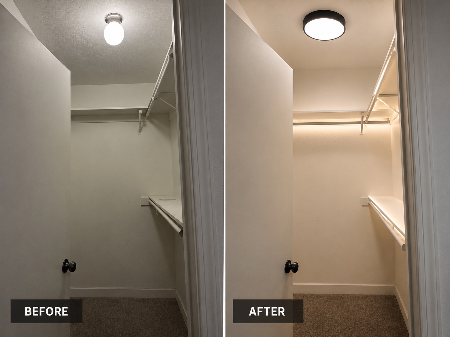Closet lighting upgrade — before and after