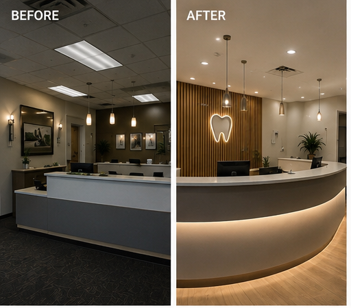 Dental reception lighting — before and after