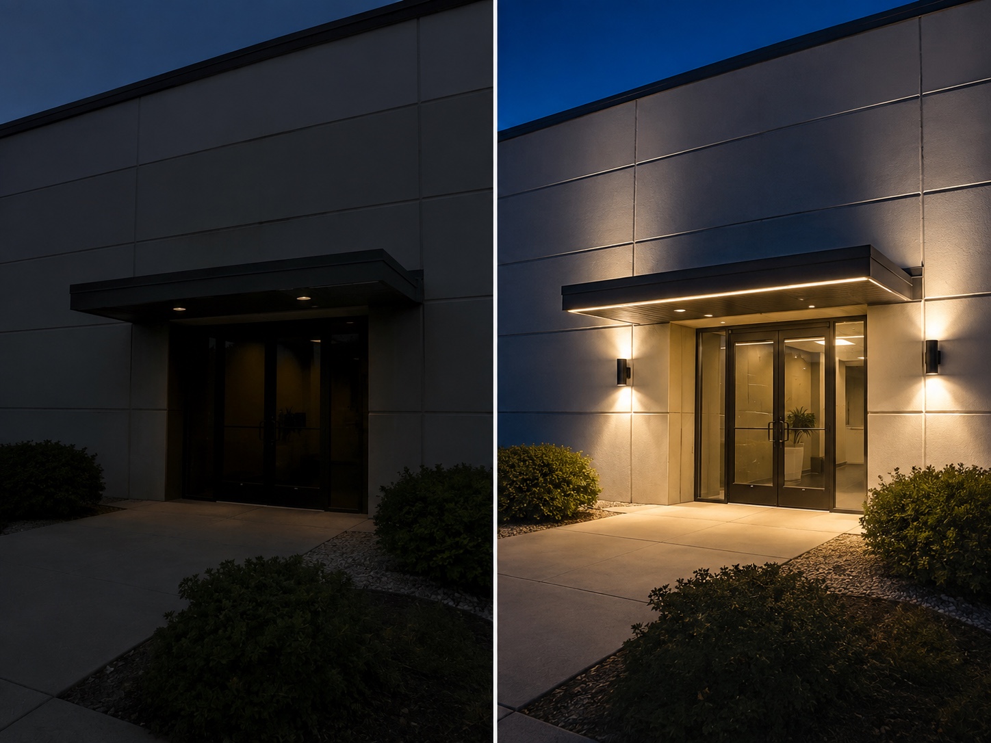 Commercial entry lighting — before and after