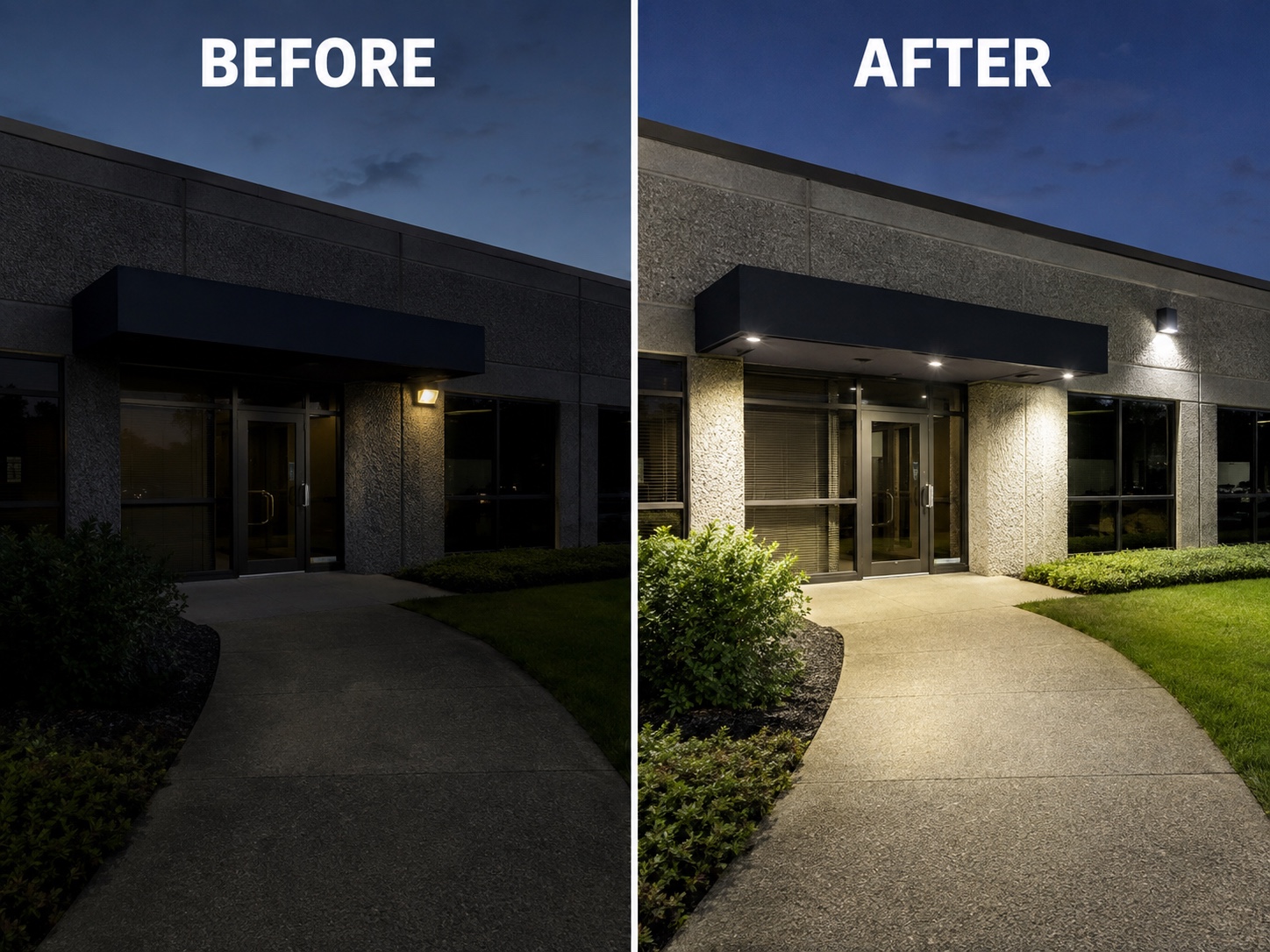 Exterior entrance lighting — before and after