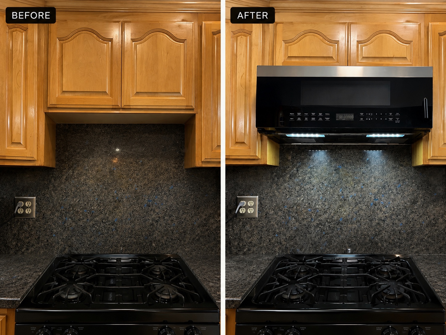 Microwave and range-hood installation — before and after