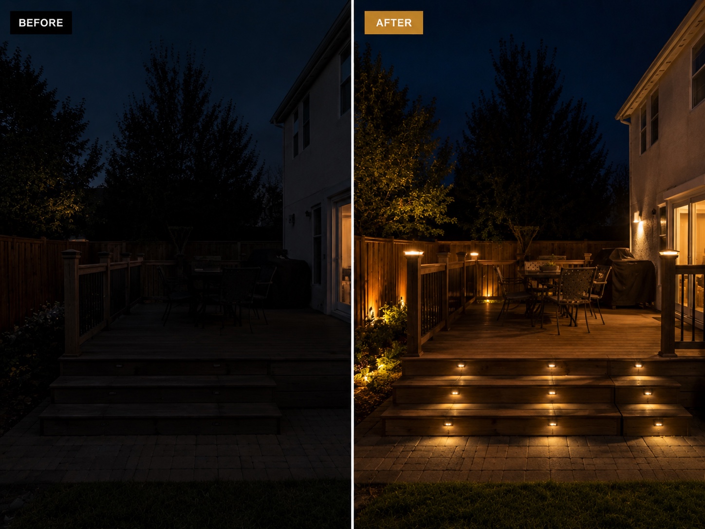 Deck and stair lighting — before and after