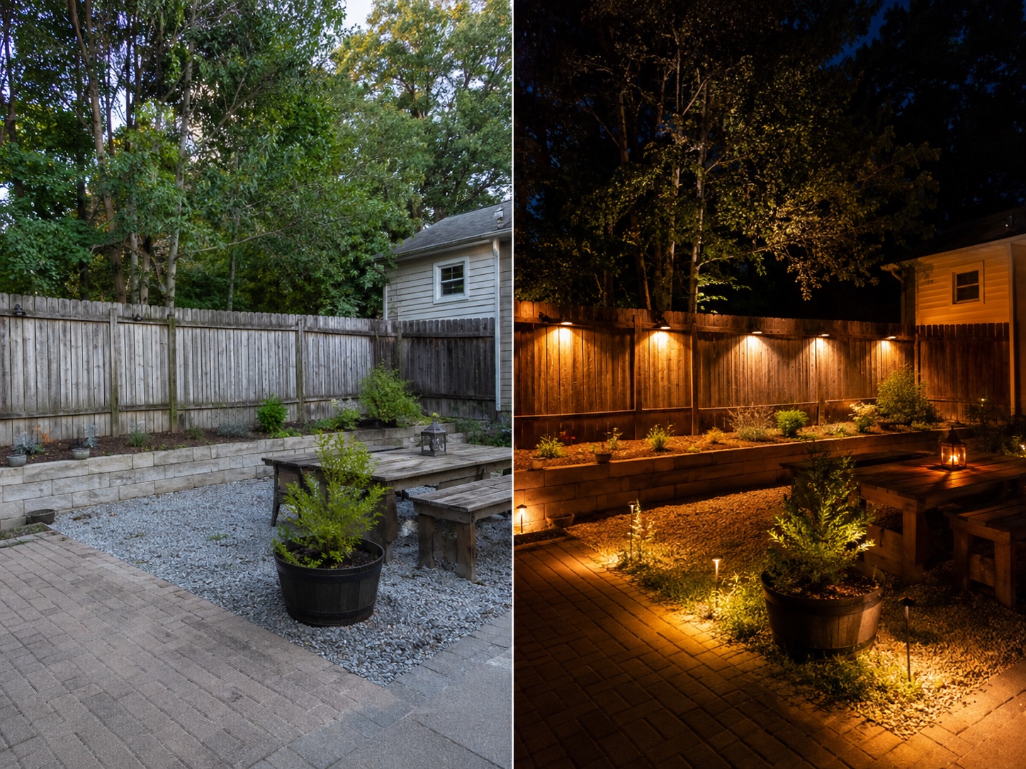 Fence and landscape lighting — before and after