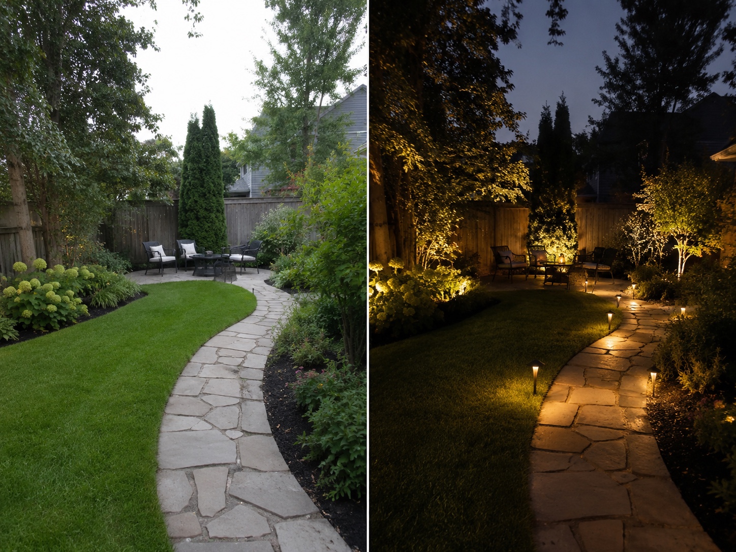 Garden path lighting — before and after