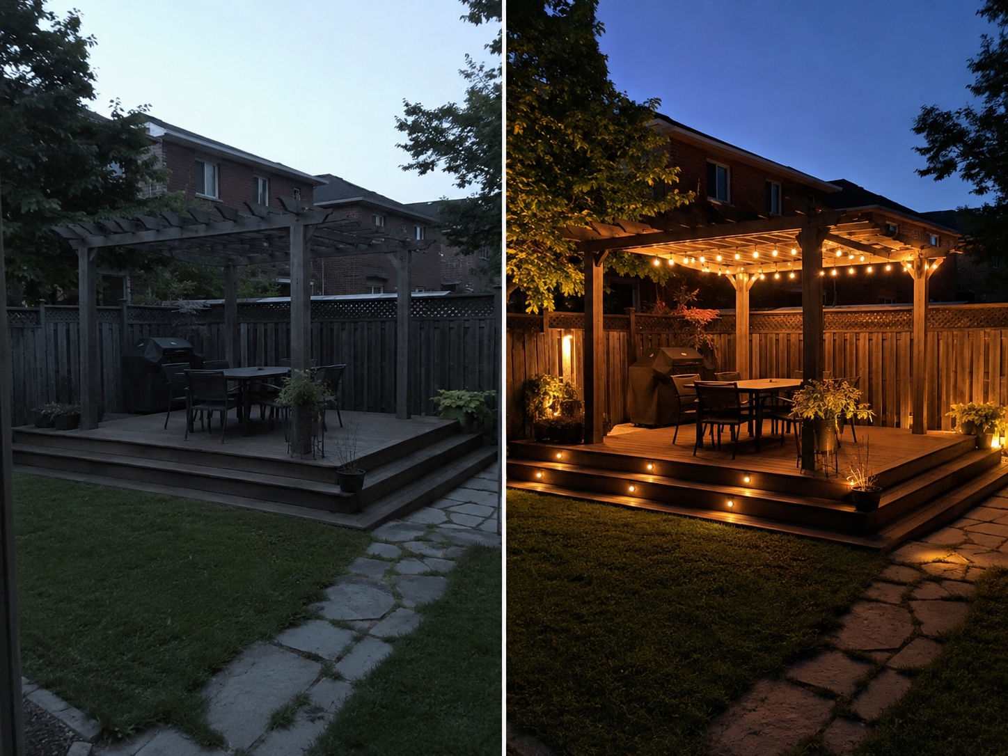 Pergola and deck lighting — before and after