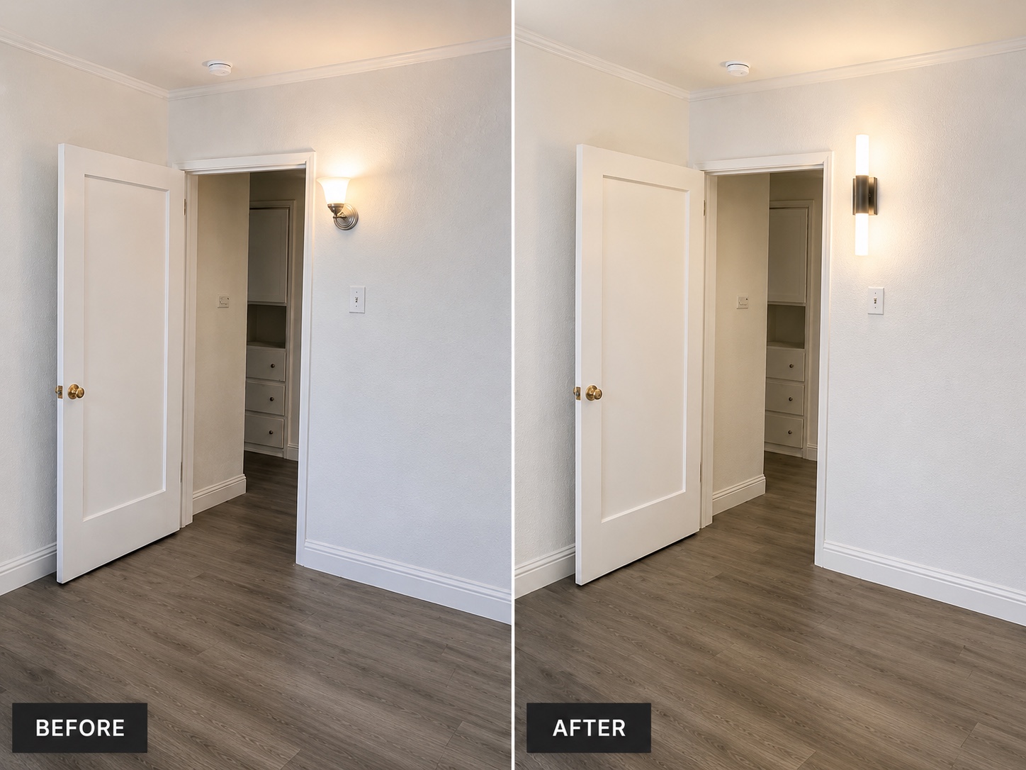 Wall sconce upgrade — before and after
